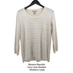 Banana Republic Lace Overlay Knit Sweater Top Beige Women's‎ Size L